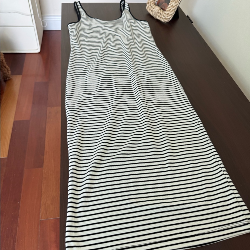H&M Black and White Striped Midi Tank Dress